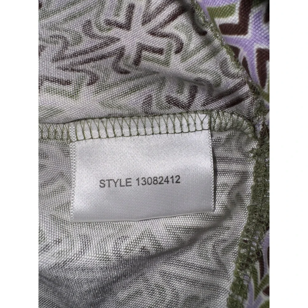 Tory Burch Silk Geometric Print Notched V-Neck Dress Brown Green Lavender Size M